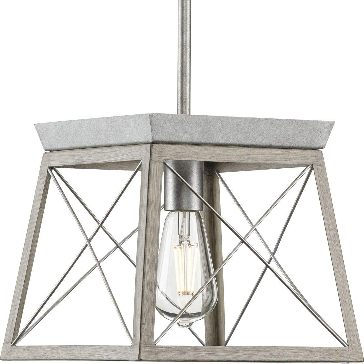 PROGRESS LIGHTING Briarwood Collection 1-Light Bleached Oak Farmhouse Mini-Pendant Light, Galvanized, 9.00x10.00x10.00
