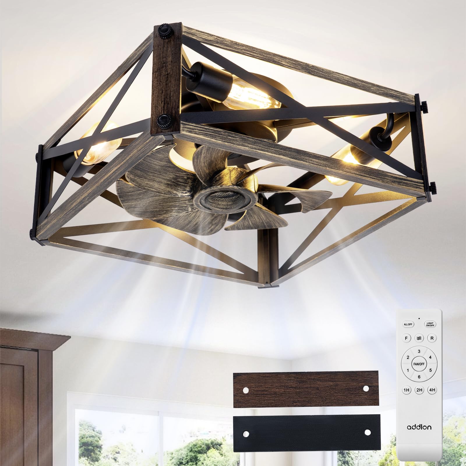 addlon Farmhouse Caged Ceiling Fan, 16 in