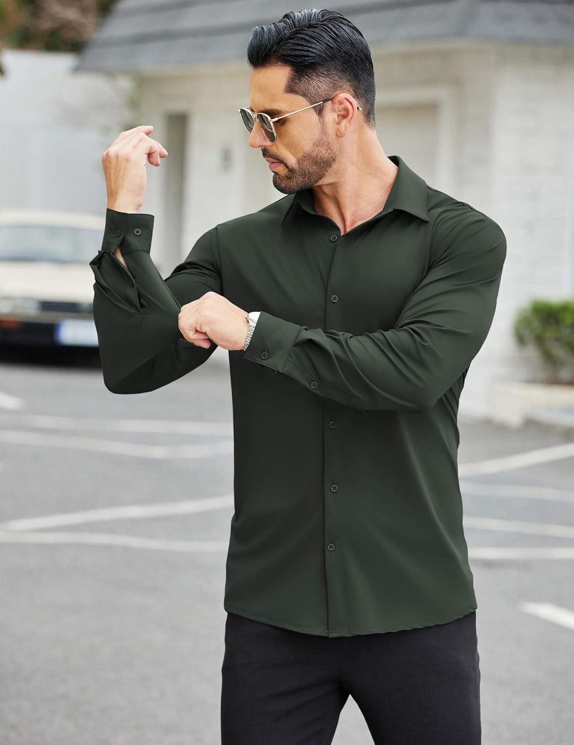 COOFANDY Mens Stretch Dress Shirts Muscle Fit Wrinkle Free Long Sleeve Button Down Shirt Business Casual Shirts - Image 5