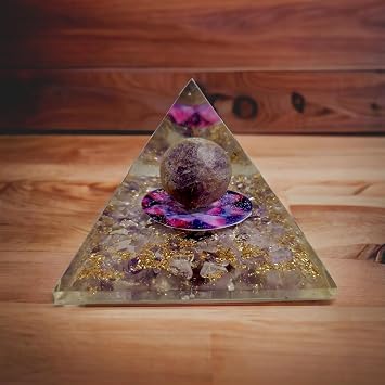 Amethyst Orgone Crystal Pyramid with Crystal Ball for Reiki Healing, Chakra Balancing, Aura Cleansing, Energy Generator, Yoga Meditation Size 70-75 MM