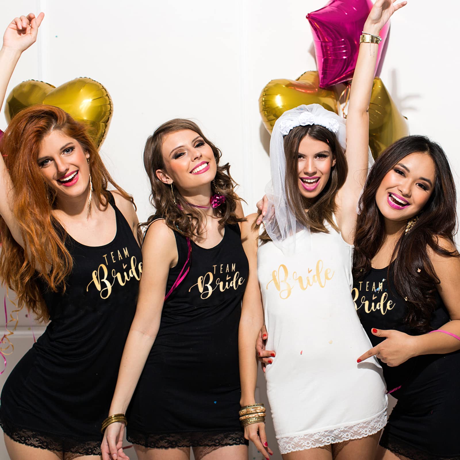 BHGT 8Pz Toppe Termoadesive Addio Nubilato Adesivi Trasferimento Termico Tessuti Ferro da Stiro Scritte Team Bride Matrimonio Decorazioni Nuziali Festa Accessori Addio Nubilato Gadget Sposa Nozze (A