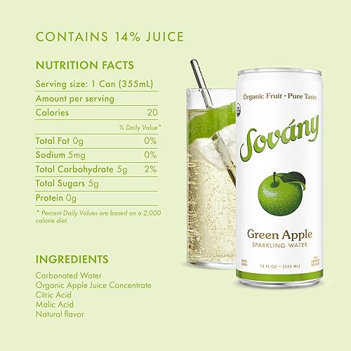 Miniatura 2 de Sovány Agua con gas, manzana verde, bebidas de agua Seltzer, USDA Organic, hechas con fruta real, sin OMG, veganas, sin azúcar añadida, bajas en