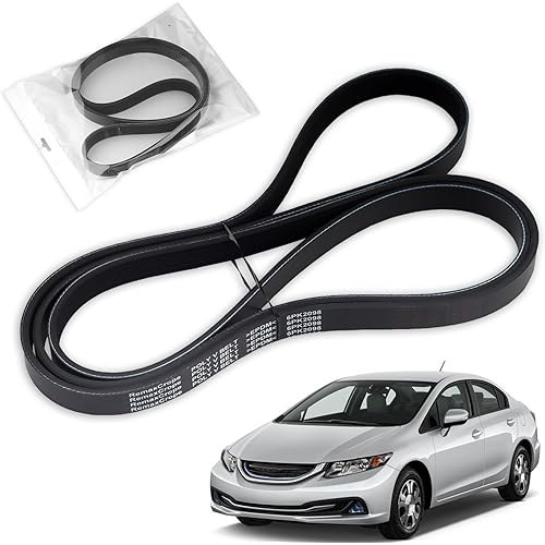 Serpentine Drive Belt Fit for Honda Civic, Chevrolet Camaro, Cadillac, Chrysler Grand Voyager 300 Town & Country, Dodge Challenger Charger Magnum, Ford Mustang - Fan Belt 1060825 6PK2098