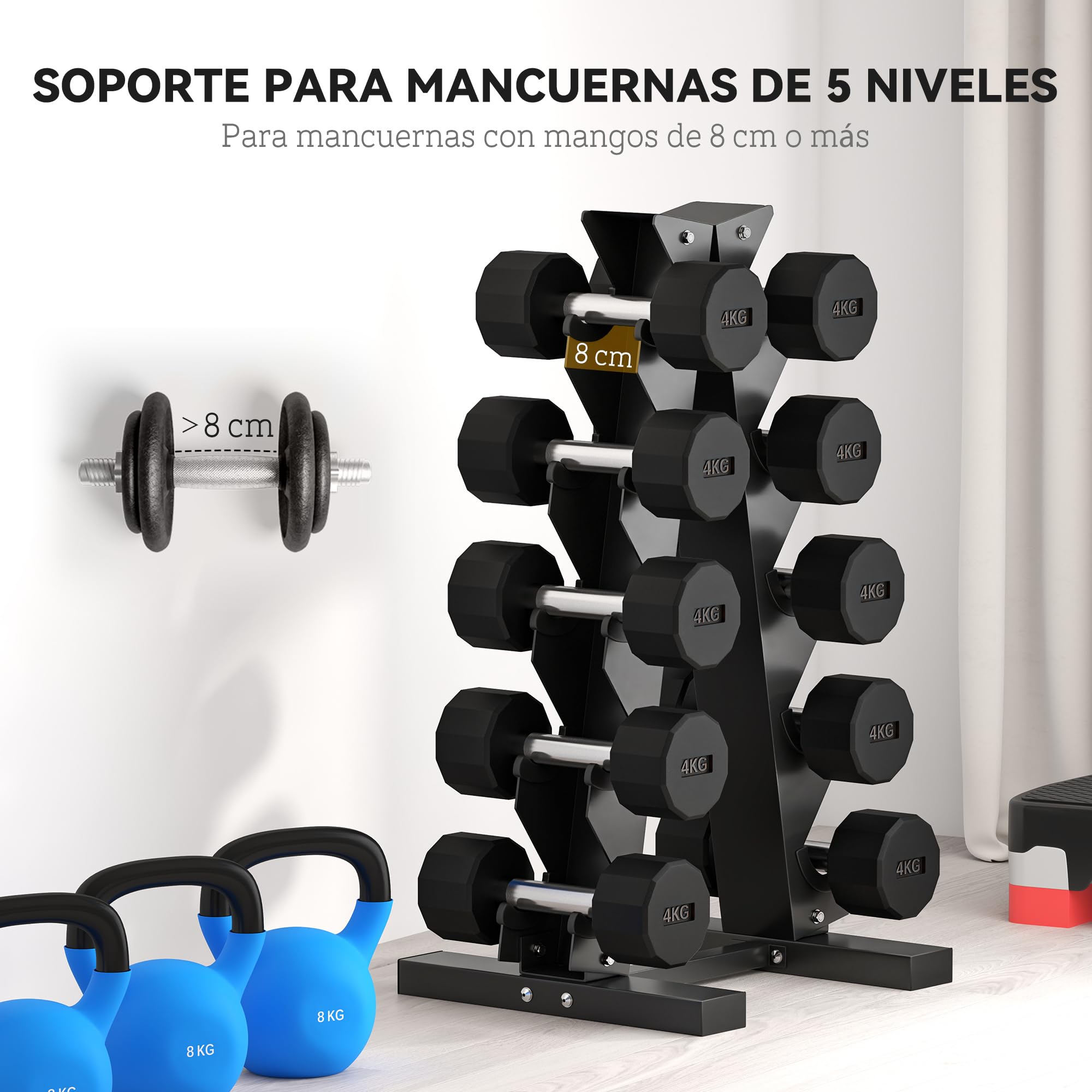 SPORTNOW Estante para Mancuernas de 5 Niveles 100 kg 35x33x66 cm Negro | Soporte de Almacenamiento, Soporte Mancuernas, Acero, Entrenamiento Gimnasio Hogar