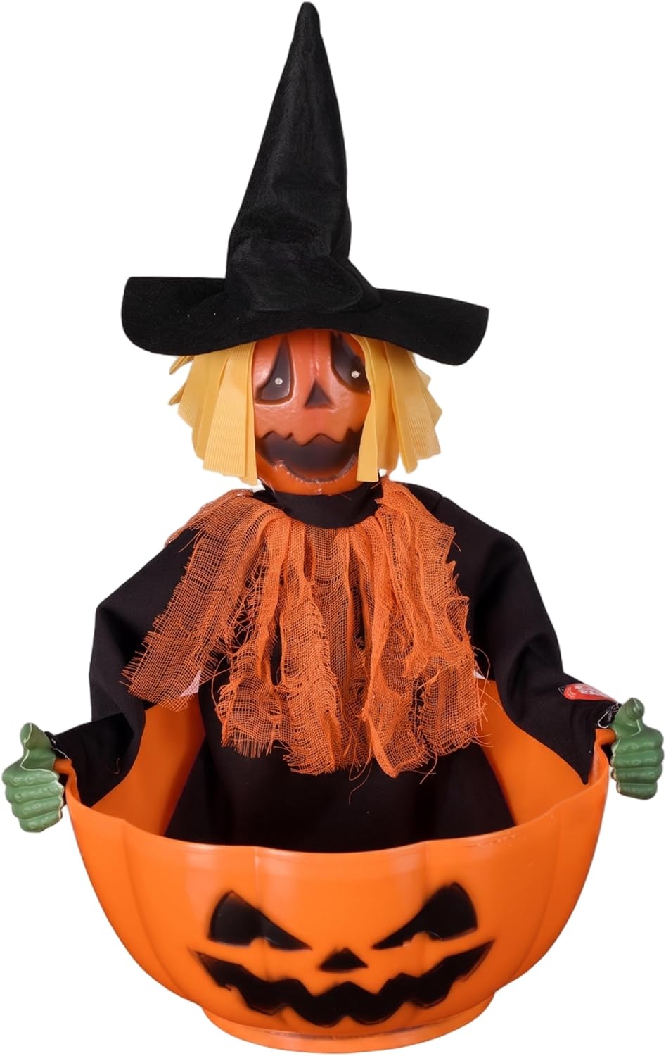 Orange Motion Activated Halloween Candy Bowl for Haunted House Prop, Scary Serving Dish for Party, Home
