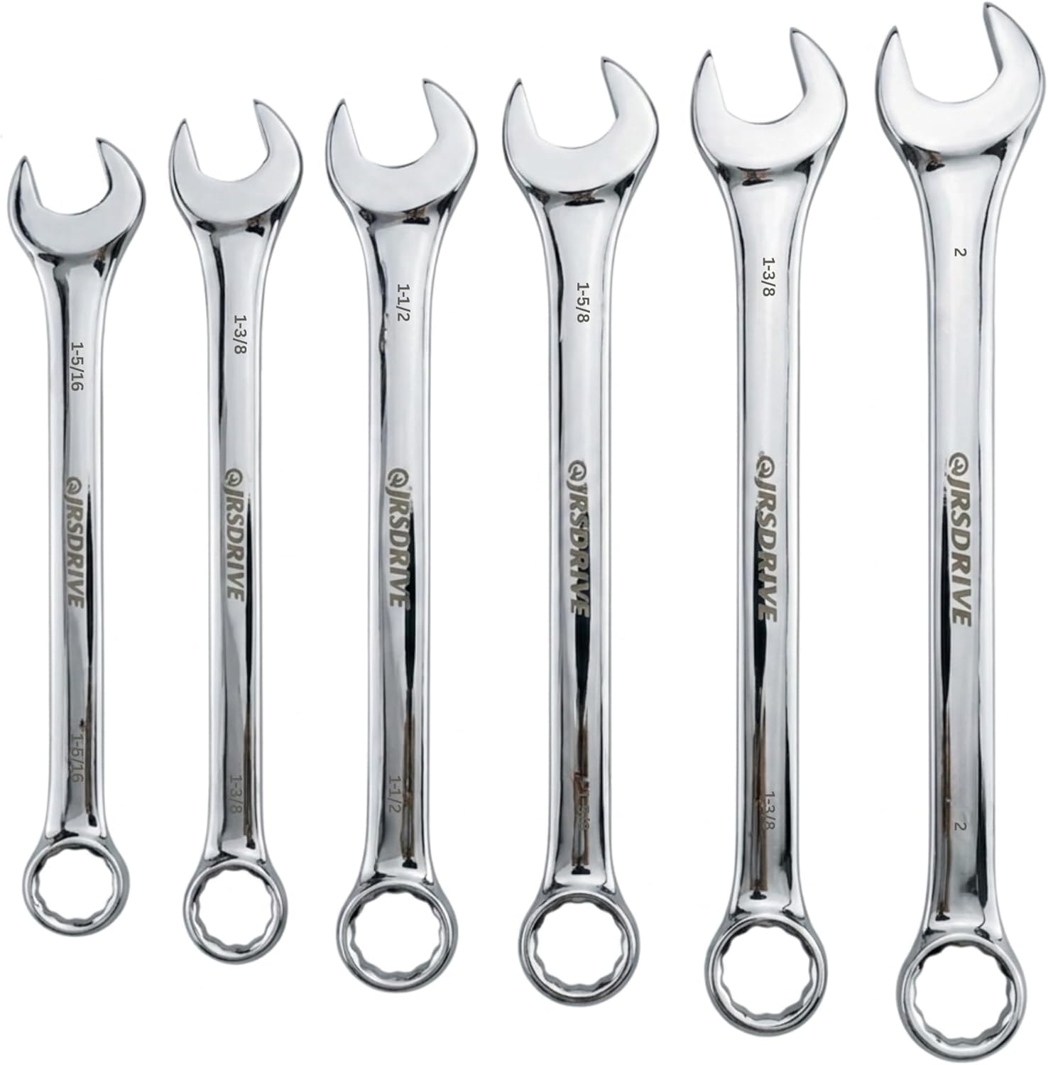 6 PC SAE Chrome Jumbo Wrench Set 1-5/16" - 2" Heavy Duty CR-V Steel Construction, Professional Grade Spanner Kit for Automotive, Workshop & Mechanical Use