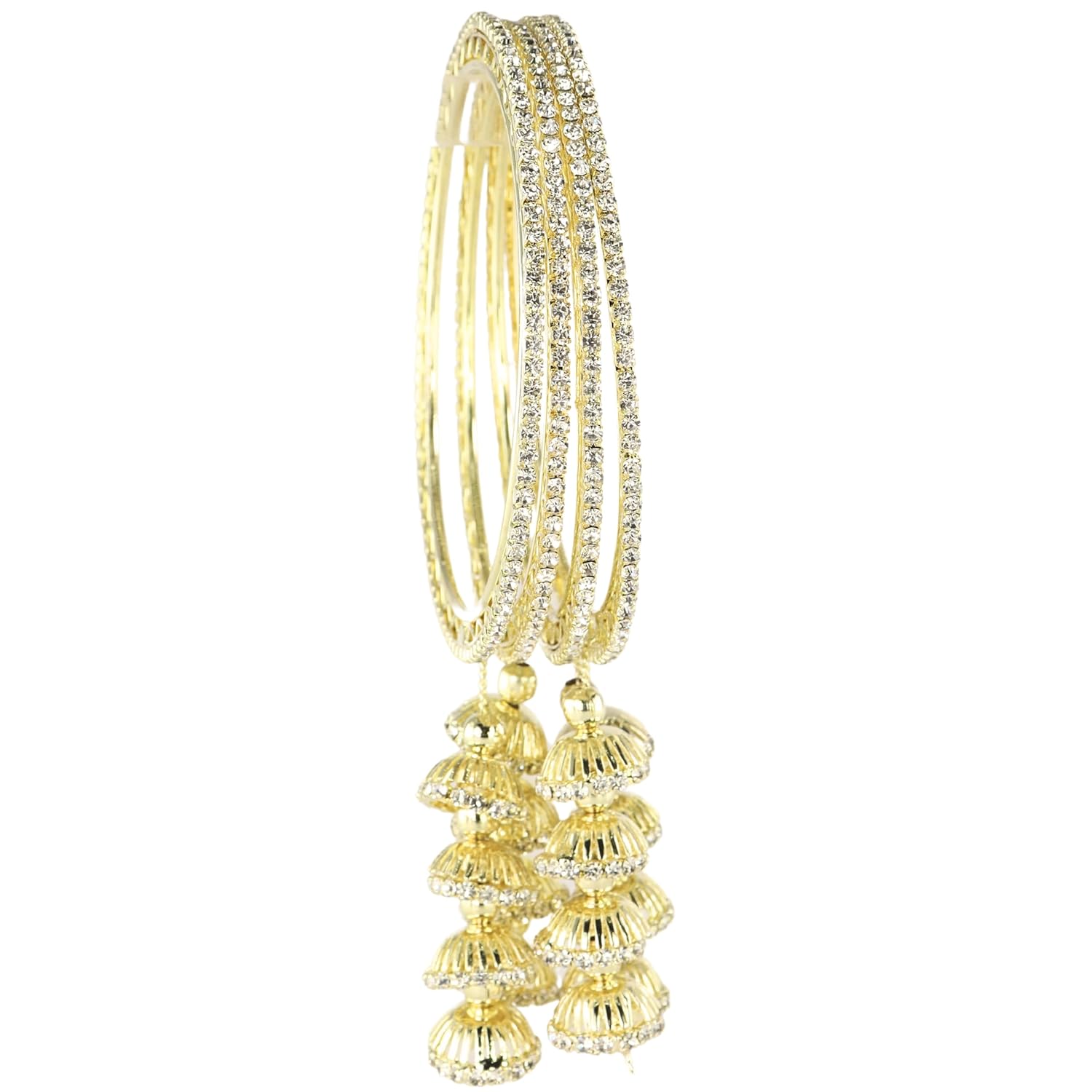 NMII Stylish American Diamond Metal Latkan Bangles For Women & Girls | Traditional Kalire Hanging Bangles | Golden Jhumka Bangles | Bangles For Women Wedding, Party, Function- Set of 4 Bangles