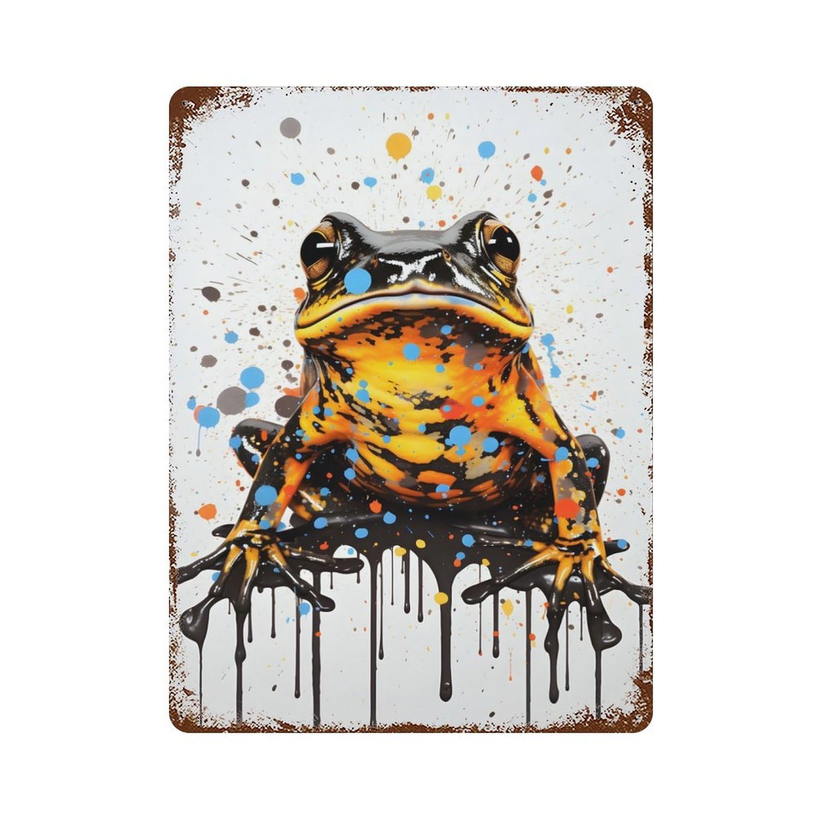 Colorful Frog Painting Vintage Rust Metal Sign 15.7"x11.8", Shabby Chic Decor for Garage, Pub Or Kitchen