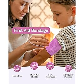FriCARE Self Adhesive Bandage Wrap, Medical Tape in First Aid Kit, Cohesive Bandages for Wounds Sport Vet, 2 Inches X 5 Yards 6 Rolls, Fluorescent Purple