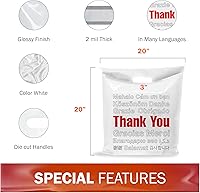 Vista 6 de White Thank You Merchandise - Bolsas de plástico para compras – Paquete de 100 bolsas de plástico de 20 x 20 pulgadas de grosor con asas troqueladas