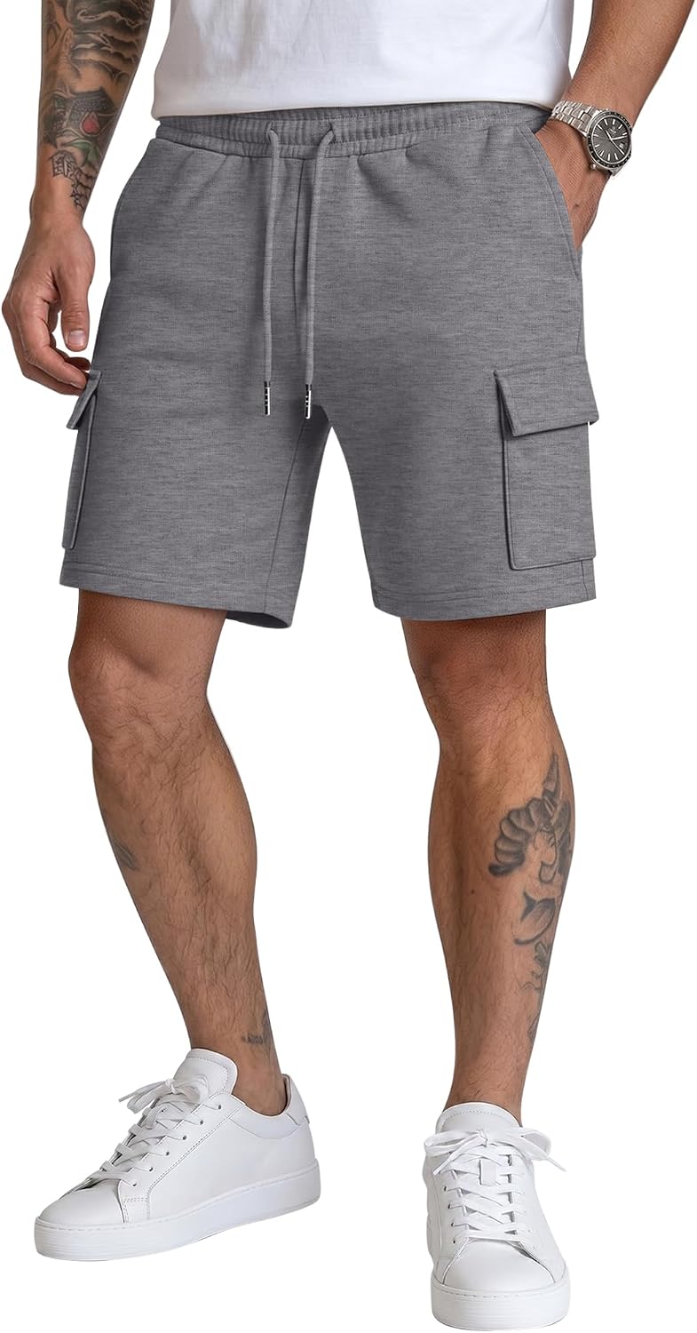 Neer Men's Big and Tall Shorts Cargo Baggy Sweat Short 7" Drawstring Elastic Waist Summer Casual Athletic Pants with Pockets