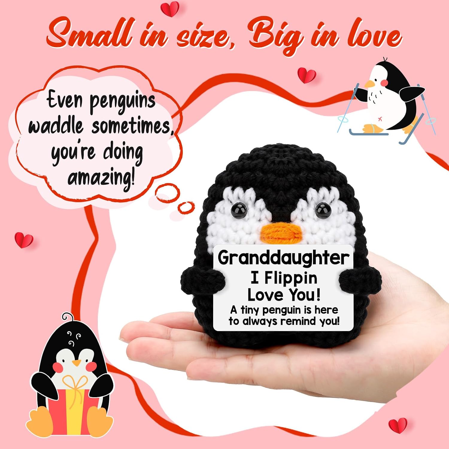 BiuNiuring Granddaughter Gifts from Grandma, Handmade Crochet Penguin Birthday Mother's Day for Granddaughter, Funny I Love YouGifts for Year Old Girl Kid Daughter Teen Small Decor