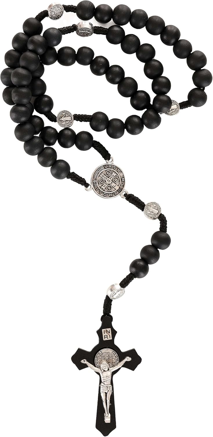 Fun Costumes Religious Christian Rosary Beads - Wooden Beads, Metal Medallions, 17" Cord