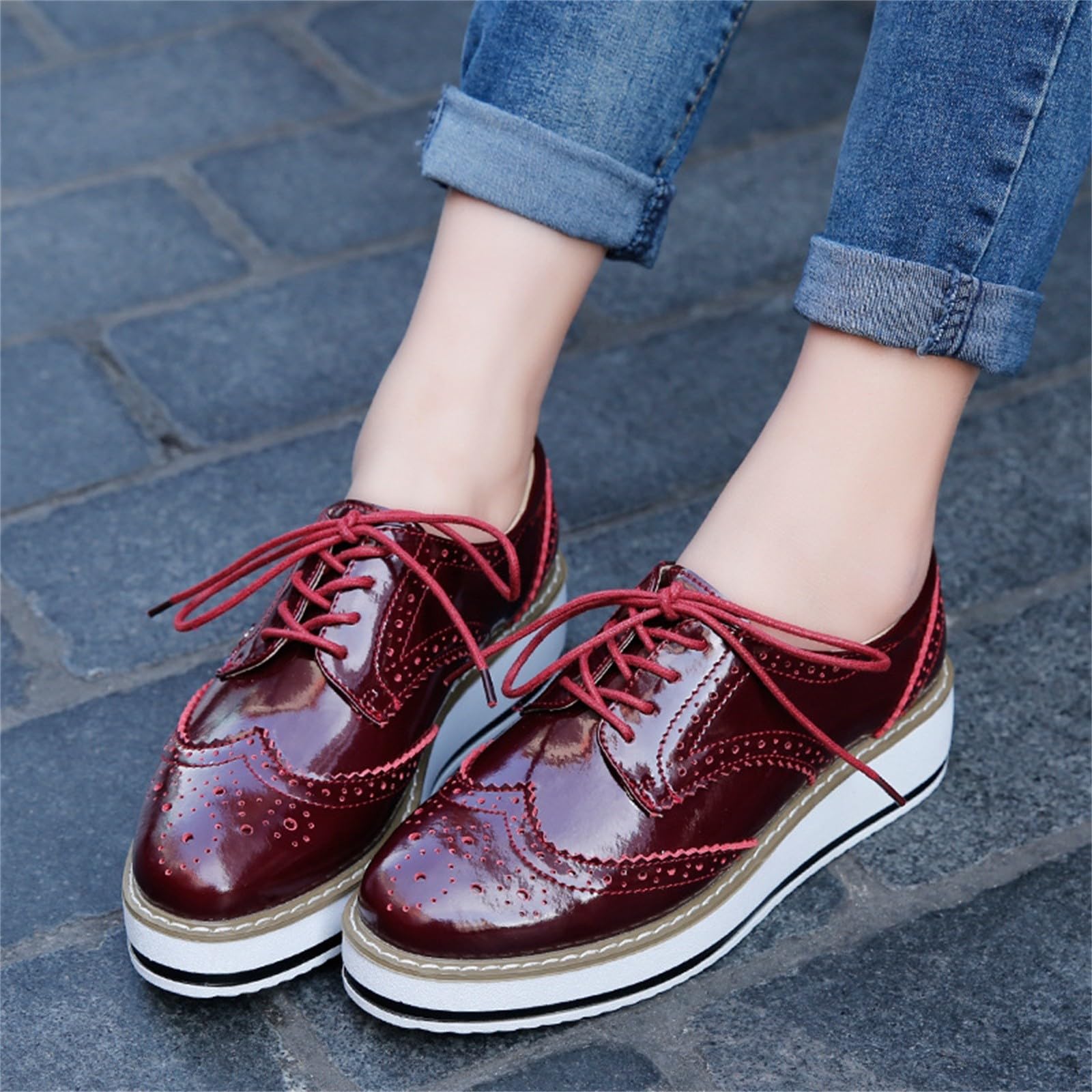 Baskets à plateforme à lacets pour femme - Chaussures décontractées à plateforme - Chaussures confortables à lacets pour le quotidien et les promenades - Avec détails de couture - Chaussures