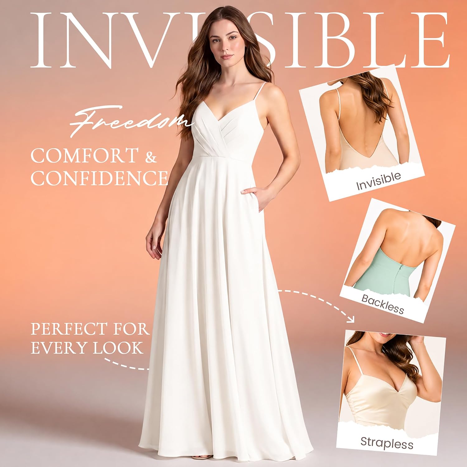 Strapless Sticky Bra for Women, Invisible Adhesive Backless Bra, Lightweight Breathable Seamless for Wedding Dress