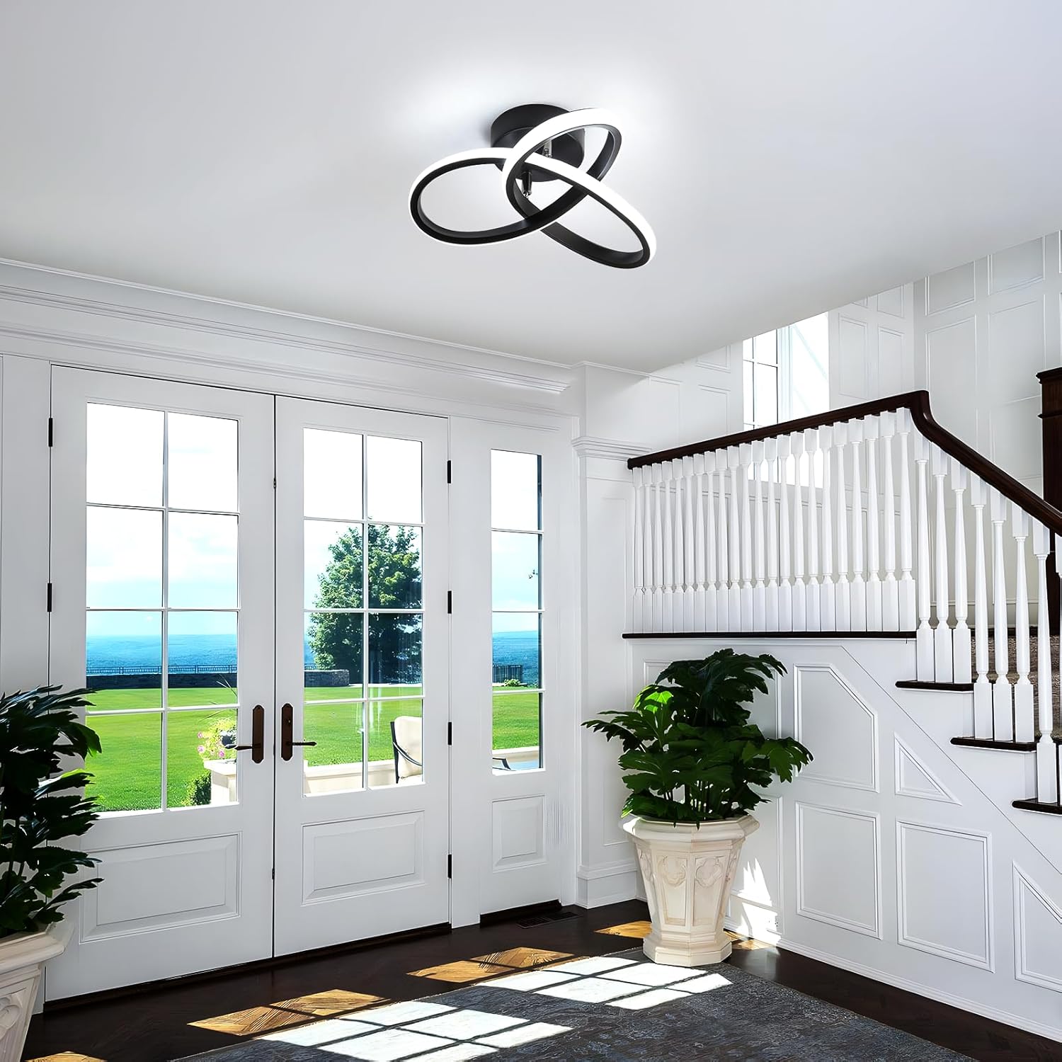 Goeco LED Ceiling Lights, 9.8'' Hallway Modern Spiral Design Flush Mount Ceiling Light, 6000K Blalck Ceiling Light Fixture for Bedroom, Kitchen, Living Room, Office, Stair