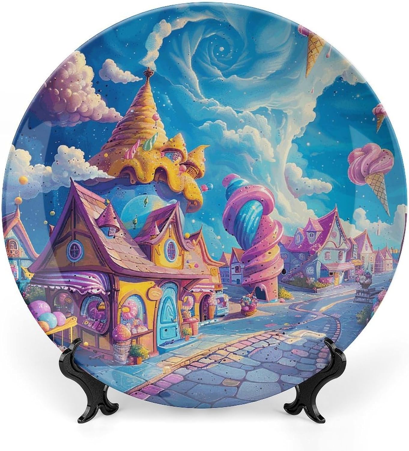 Bone China Decorative Plates Ice Cream And Candy Ceramic Decorative Plate Wall Decor with Display Stand Ceramic Ornaments for Wall Hanging Decoration