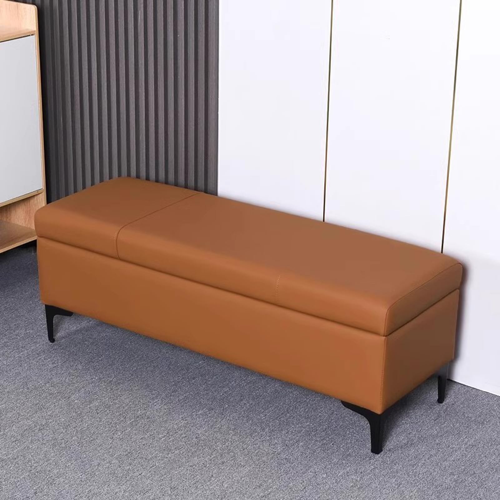 Banc ottoman de rangement en similicuir noir pour l'entrée