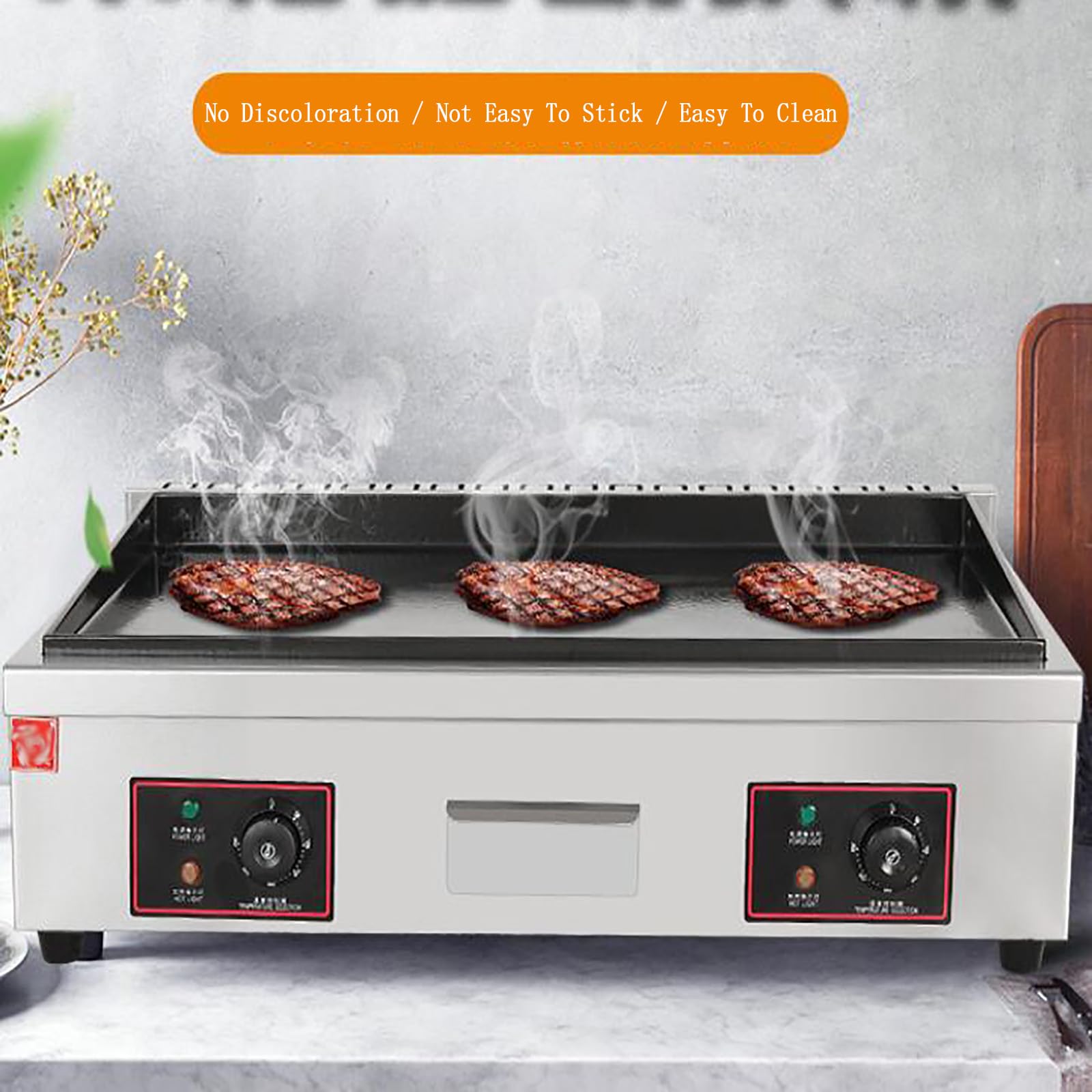 Plancha Eléctrica Profesional 4400W 50 A 300°C Plancha Cocina Eléctrica Plancha De Asar De Acero Inoxidable para Barbacoa Parrilla Tocino Huevo Chorizo Freidora Panqueques 73X40 Cm