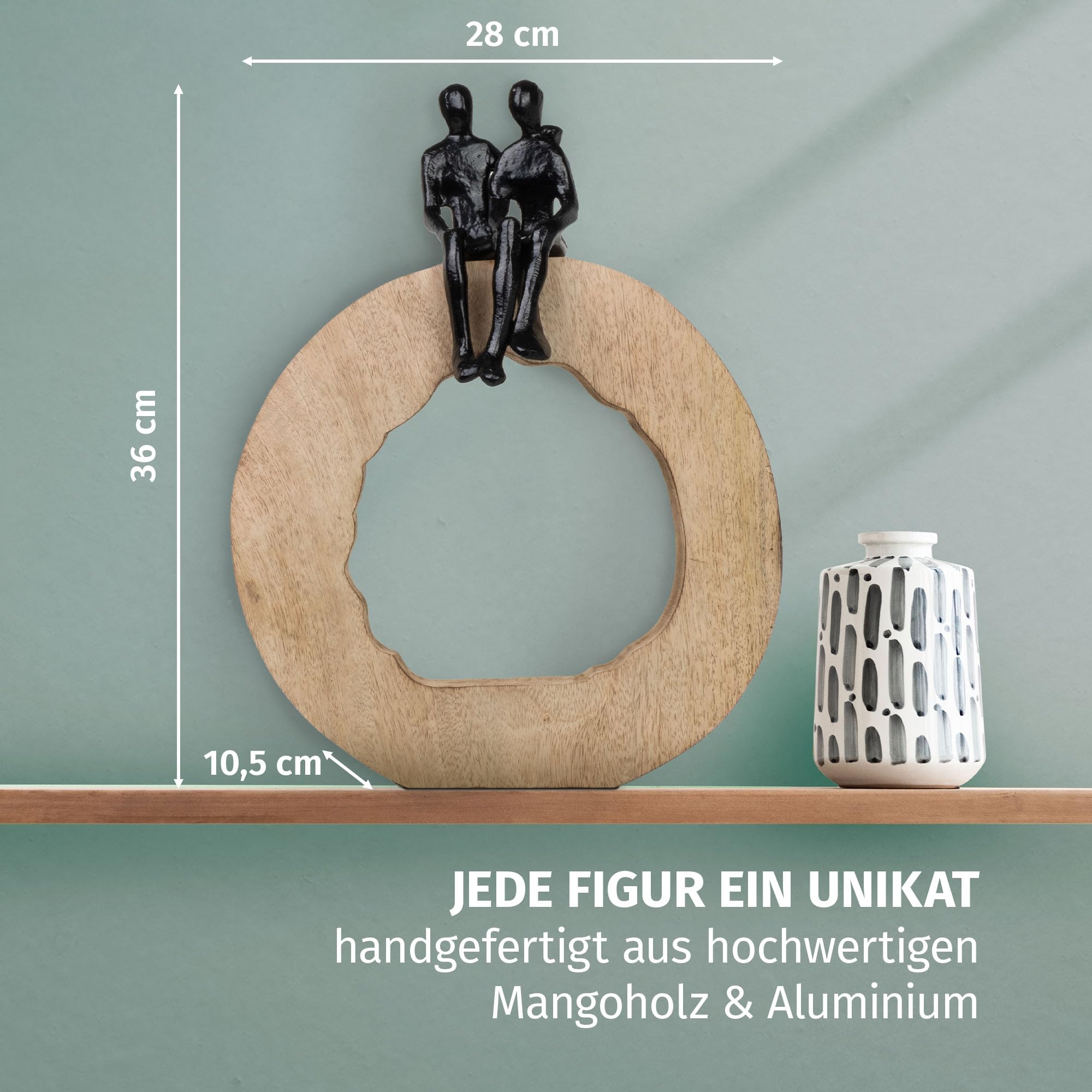 Moritz Figurka dekoracyjna Be Together czarna 36 cm z drewna mango i aluminium rzeźba z dwoma osobami symbol miłości bliskości i spójności nowoczesna dekoracja rękodzieło pomysł na prezent unikat