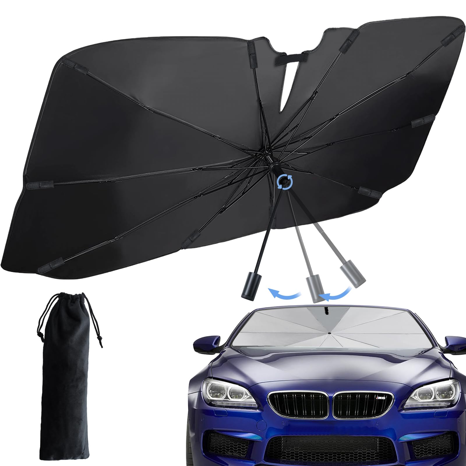 Parasol Coche Delantero Plegable, Parasol Paraguas Coche, Protección UV, Aislamiento Térmico, Almacenamiento fácil, Parasol Plegable Adaptable a la Mayoría de Coches, SUV, MPV, Camiones-M(138 * 80cm)