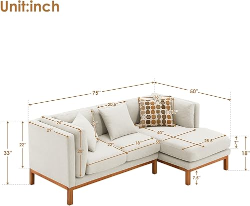 Miniatura 2 de Hliovkis Sofá modular modular en forma de L, cómodo sofá con espuma de lino de alta resistencia, sofá blanco suave y moderno para sala de estar,