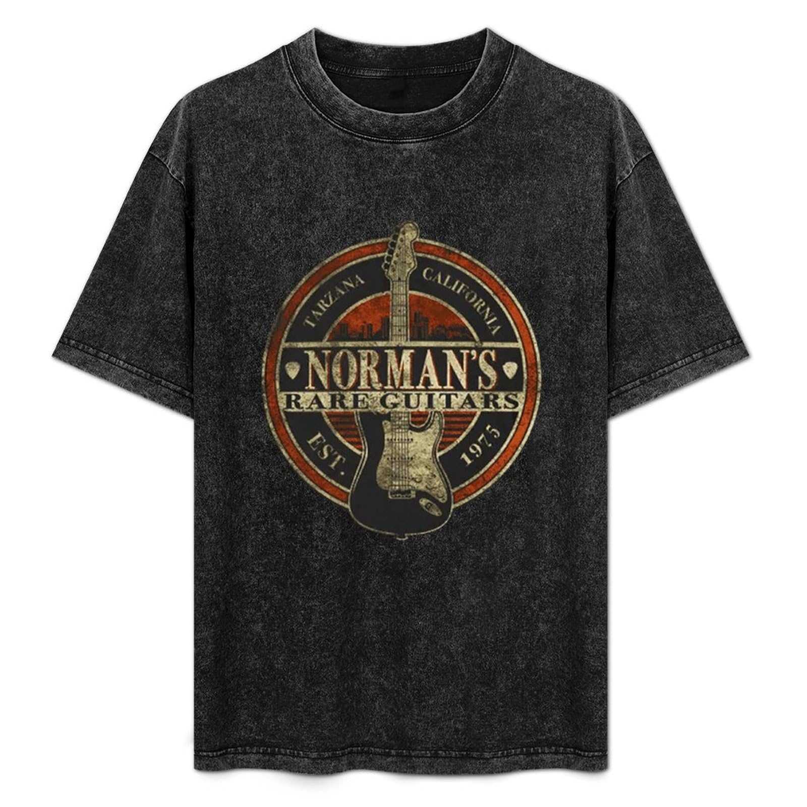 Xianggufeiniuwei Unisex Black Norman's Rare Guitars Summer Casual Tee Short Sleeve Crew Neck Cotton Tops Washed Vintage T-Shirt Xxl