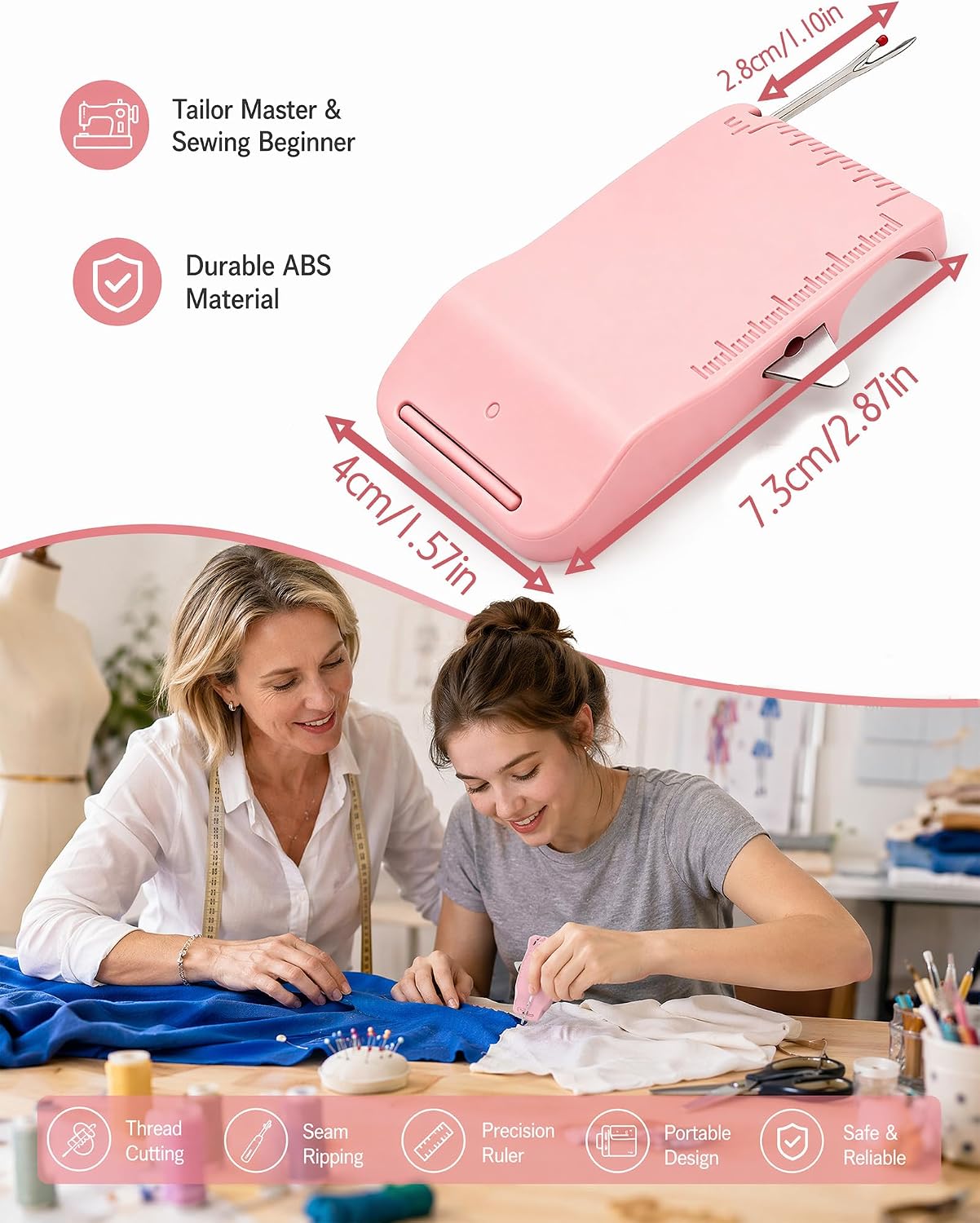 Magnetic Seam Guide for Sewing Machine, with Scale & Seam Ripper, Multifunctional Seam Guide Ruler for Sewing Machine, Quilting Accessories (Blue)