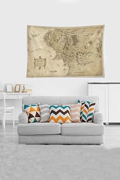Pelangi Bej Middle Earth Orta Dünya Haritası Leke Tutmaz Kadife Kumaş Duvar Örtüsü Duvar Halısı Tapestry YWLL389, 100 x 140