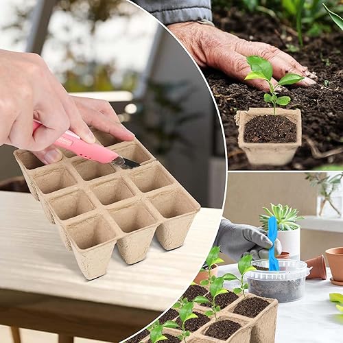 Miniatura 4 de 10 paquetes de bandejas de inicio de plántulas, 120 celdas biodegradables macetas de iniciación de semillas, kit de bandeja de germinación de
