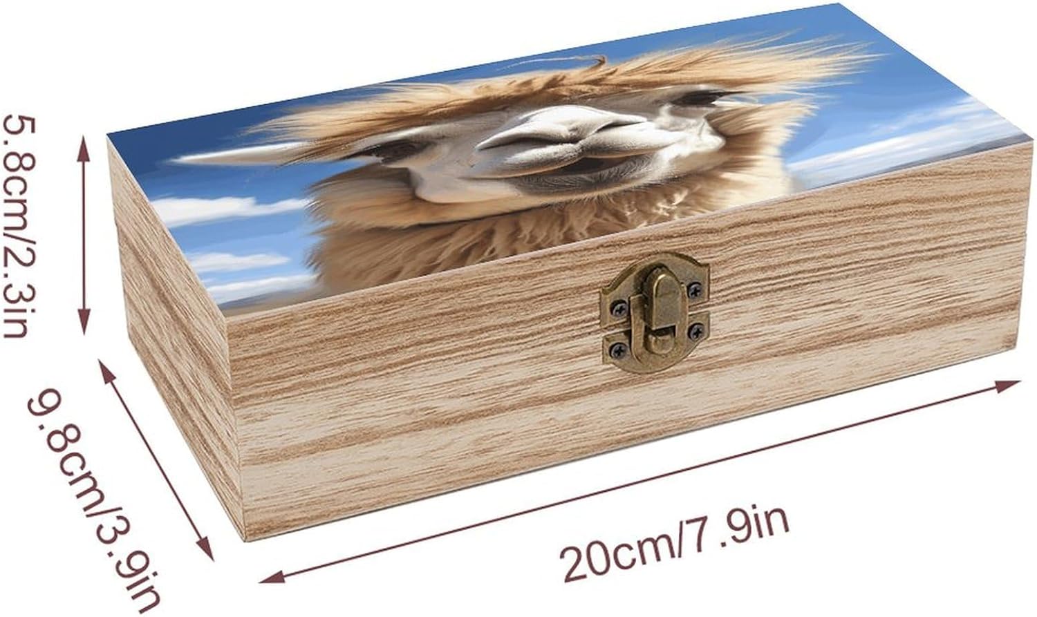 Funny Alpaca Llama Wood Keepsake Box Wooden Box with Hinged Lid Vintage Wooden Jewelry Box Decorative Wood Storage Box Trinket Holder Jewellery Organiser Gift for for Men Women image 2