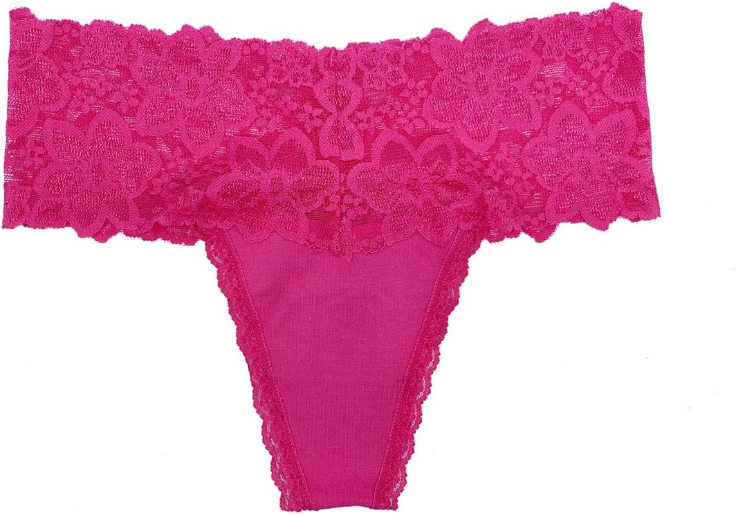 Pack 6 High Waisted Lace Thong for Women Cotton Underwear Plus Size High Rise Retro Tummy Control Thongs Panties - Image 2