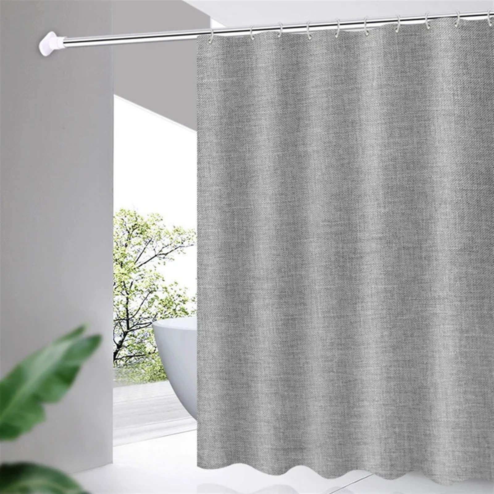 Tenda Vasca Da Bagno Tenda da doccia impermeabile in tessuto di lino finto, tende bagno, tinta unita, grande e ampia, con ganci(Dark khaki,180x200cm WxH)