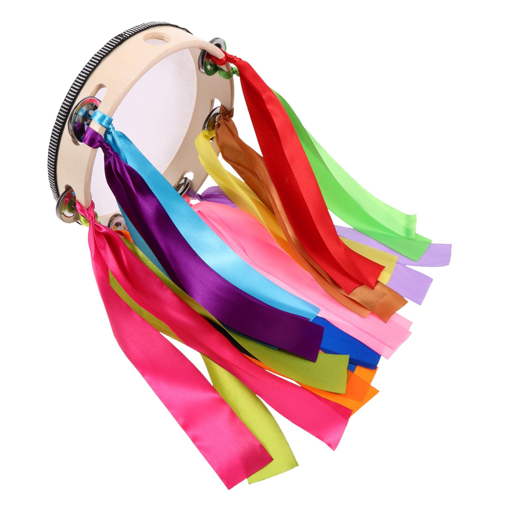 BESTonZON Handheld Tambourine Drum with Ribbons Sturdy Construction for Educational and Stage Performance for Dance Events and Sports Activities