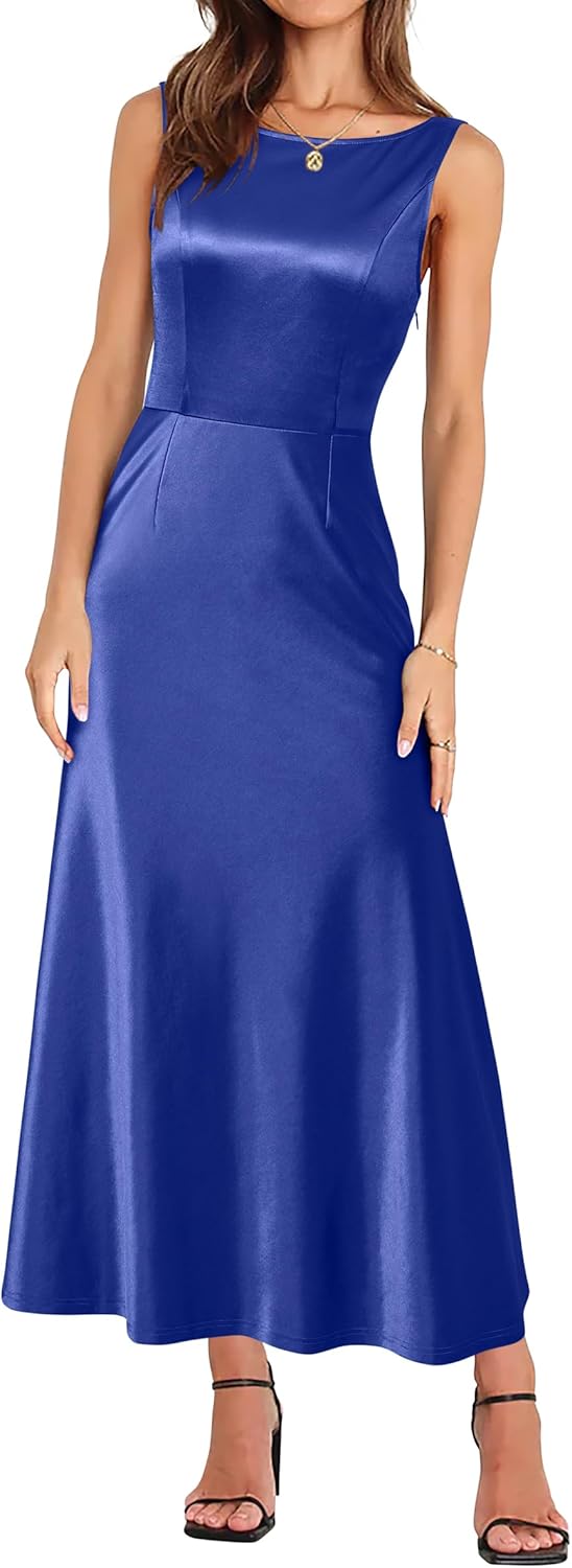 Newshows Womens 2025 Wedding Guest Bridesmaid Sleeveless Back V Neck Cocktail Party Formal Evening Gowns Long Maxi Dress