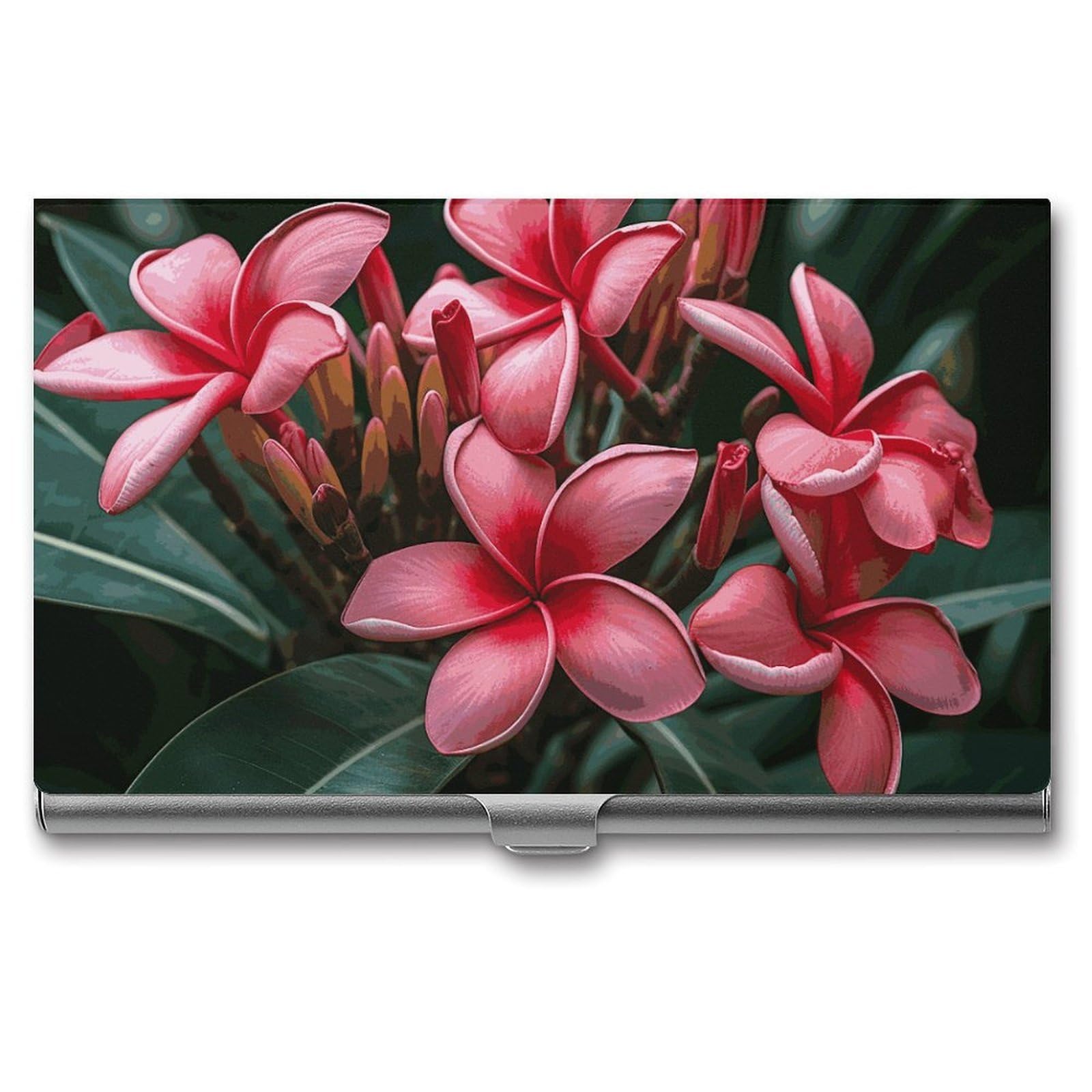 DWVTSLH Plumeria Business Card Holder, Slim Portable Metal Business Card Case Pocket Wallet Professional Name Cards Holder for 22-30 Cards, Credit Card ID Case/Holder for Men Women