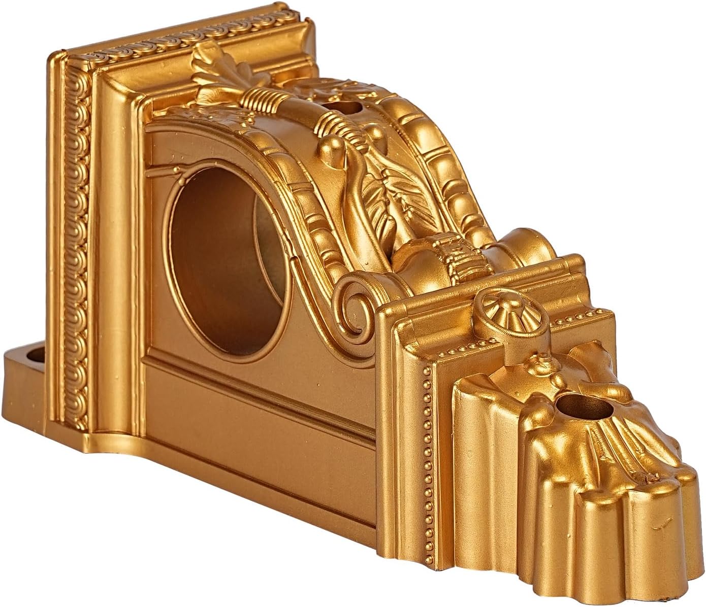 Decorative Curtain Rod Brackets, Gold Classical Plastic Drapery Holders, Single Hole Design, 2 Pack with Hardware, 7.4 x 2.7 x 3.6 Inch