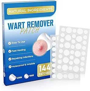 Wart Remover Patches, 144PCS Quick and Effective Hydrocolloid Waterproof Removal Patch for All Skin, Safe and Gentle -1K