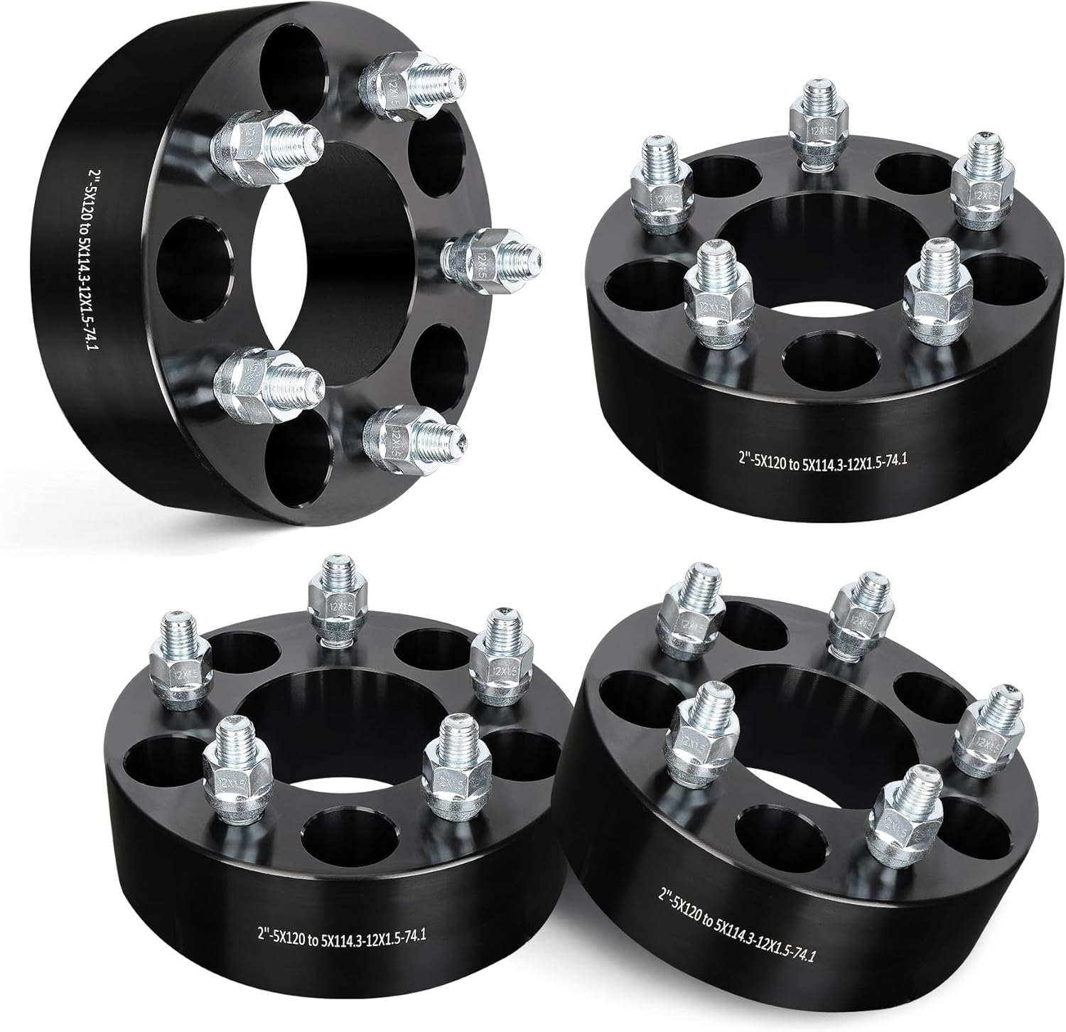 EVIL ENERGY 5x4.75 to 5x4.5 Wheel Adapters 2 inch Compatible with Chevy 2010-2024 Camaro, 5x120mm to 5x114.3mm 5 Lugs 74.1 mm Hub Bore M12x1.5 Studs Black, Not Hubcentric
