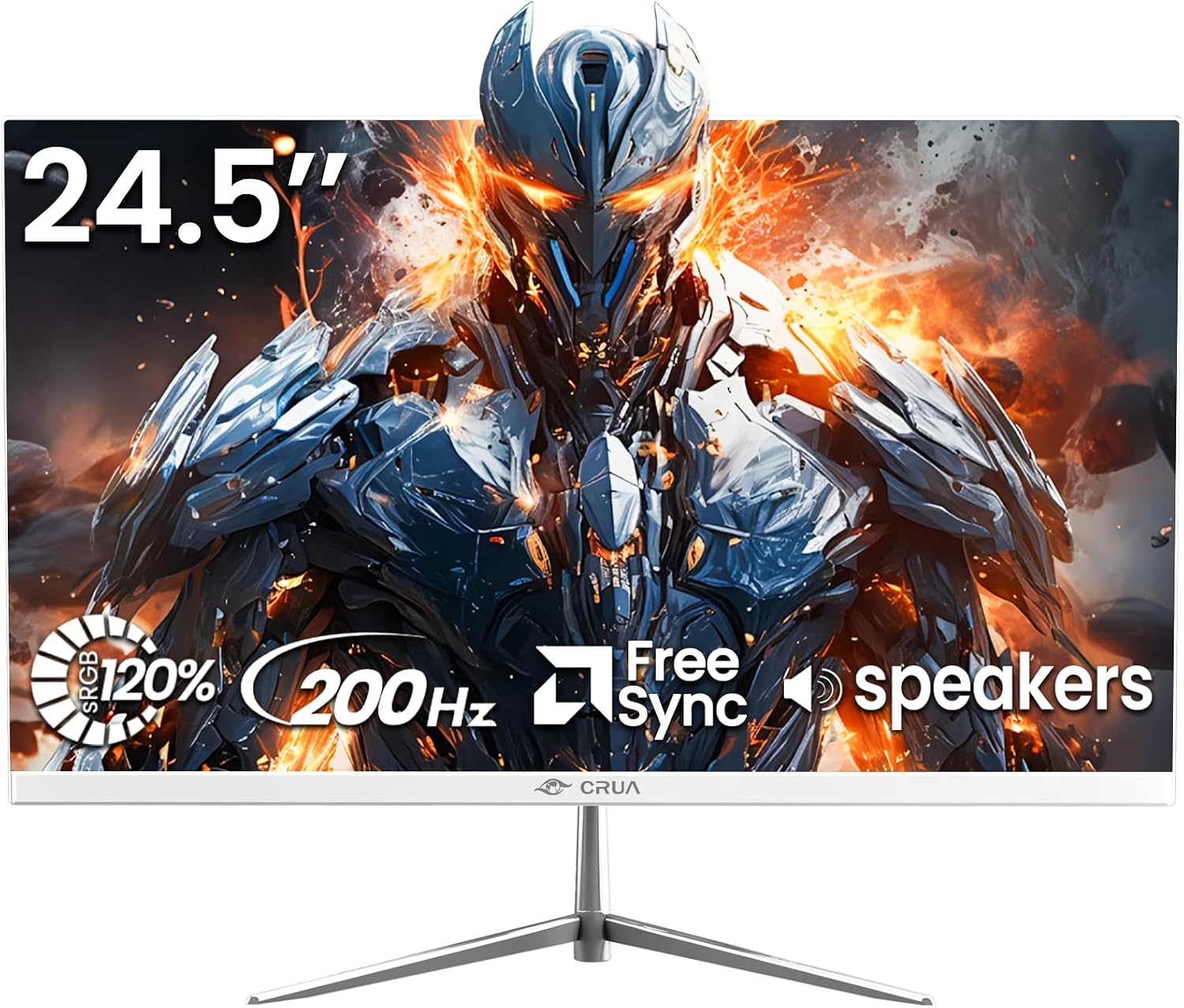CRUA 24.5インチ 200Hz ゲーミングモニター フルHD VA HDR FreeSync HDMI/DP スピーカー内蔵 ブルーライト軽減 | 16:9フラット画面・178°広視野角・16.7Mカラー・3面狭額縁・チルト調整・75×75mm壁掛け対応・ホワイト筐体・FPS/レースゲーム、動画視聴、在宅ワーク、学習、マルチモニター環境に活躍・ゲーム配信にも使いやすい