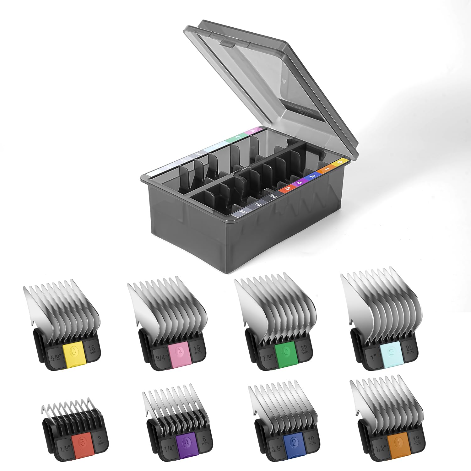 Professional Animal Stainless Steel Attachment Guide Comb Set with Storage Box for A5 Detachable #10, #15, #30 Blade Dog Clippers, Compatible with most Pets, Dogs, Cats, Horses Clippers