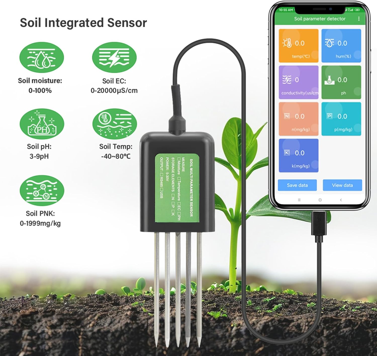 継続的な健康のための高精度検出器を備えた人間工学に基づいた土壌テスターデバイス屋内屋外アプリケーションガーデン検出器