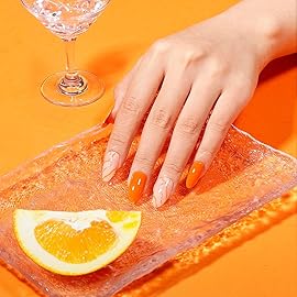 senvenski Orange Gel Nail Polish Kit - UV/LED Soak Off Nail Art Set with Light Bright Neon Pumpkin Coral Orange Colors | Manicure Gift Kit for Women Salon Home Use (CS2-026)