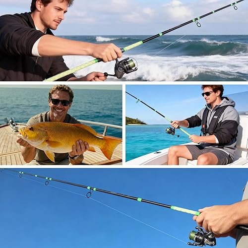 Miniatura 8 de Caña de pescar Spinning Surf de 9/10/11/12 pies, caña de 3 piezas de fibra de carbono para agua salada con 2 puntas, caña ligera de alta