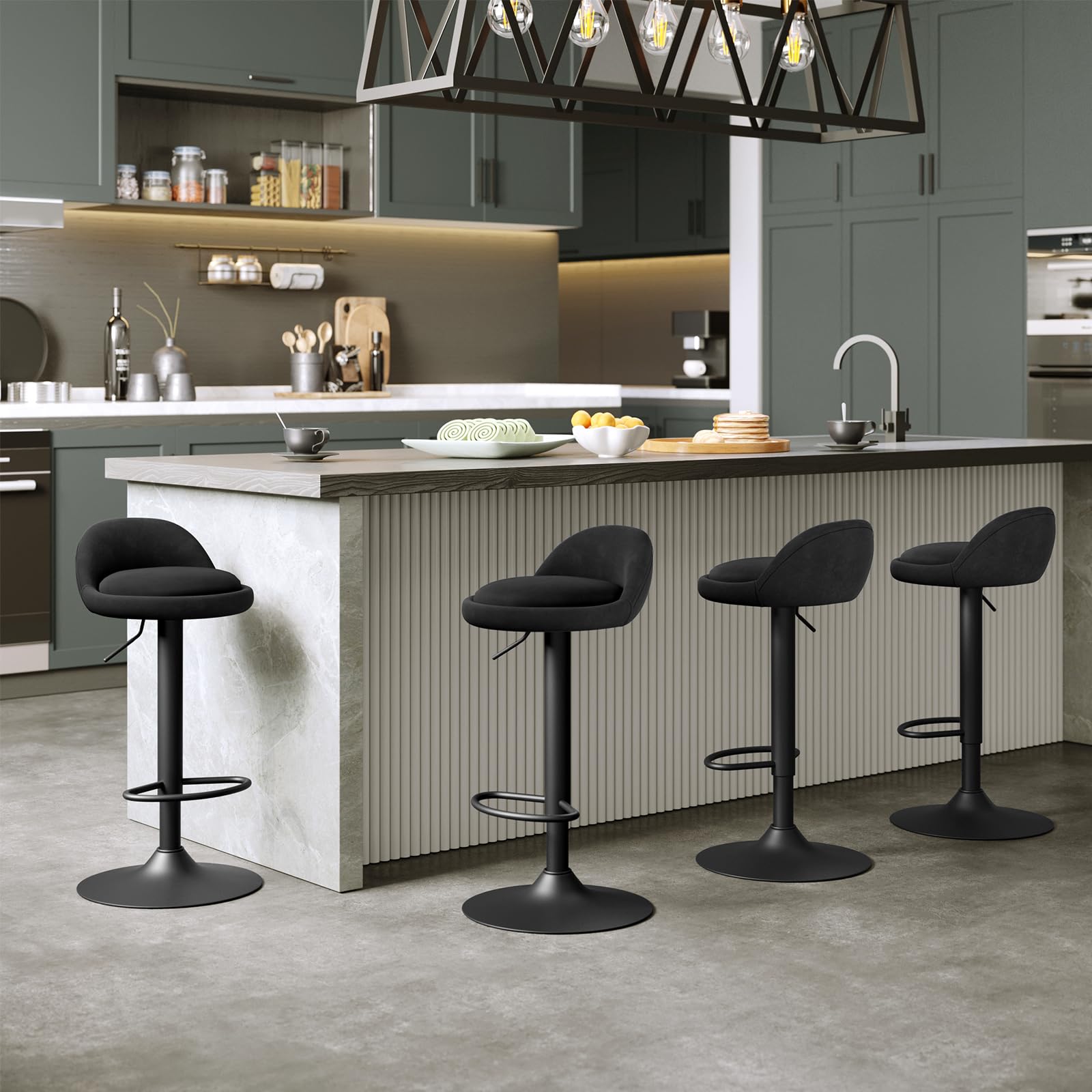 EUGAD Sgabelli da Cucina in Velluto con Poggiapiedi Sgabelli da Bar Moderni per Bancone Penisola Sedie Alte Girevoli Altezza Seduta Regolabile 62-84cm, Nero 2 Pezzi 0824BY-2