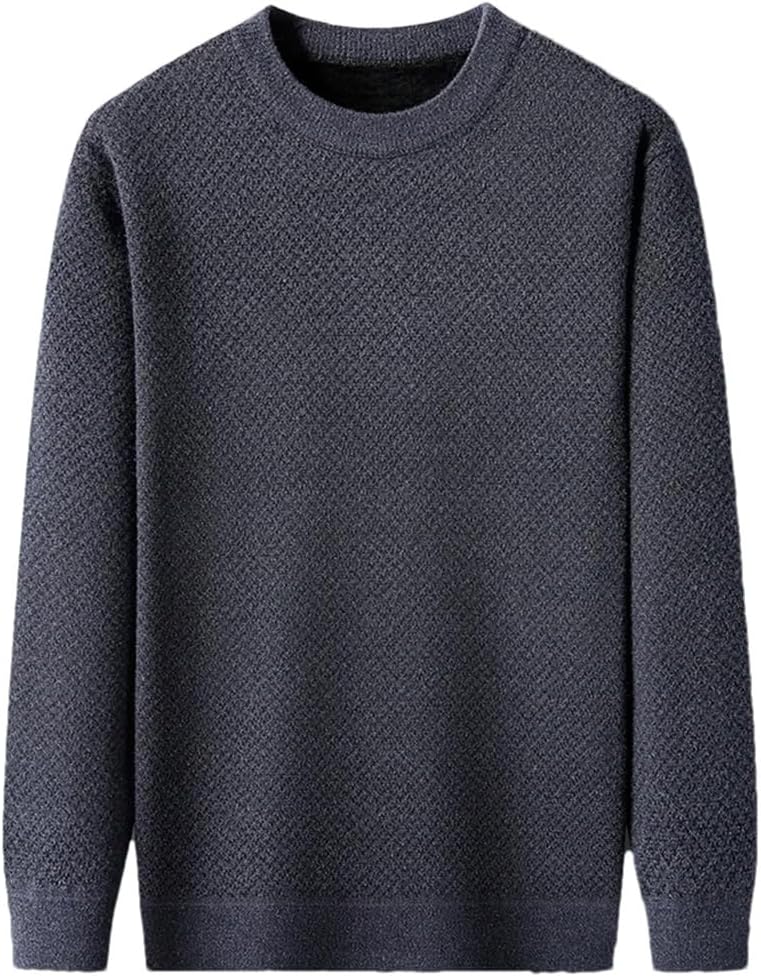 Men's Round Neck Thickened Sweater Knitted Pullover Solid Color Long Sleeved Casual Warm Sweater