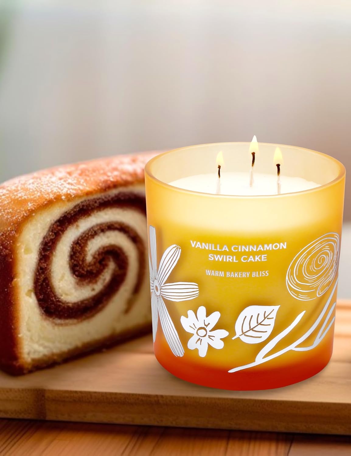 Vanilla Cinnamon Swirl Cake Candle, 14.5oz Large 3-Wick Soy Scented Candles for Home, Warm Bakery Scent, Long Lasting Aromatherapy Candle, Gift for Women & Men - Image 7