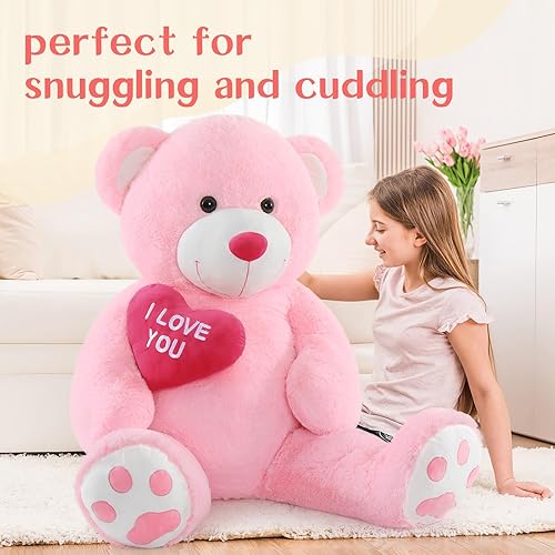 Miniatura 142 de Tezituor Oso de peluche gigante de 4.3 pies, animales de peluche grandes de 52 pulgadas con vientre blanco, regalo de San Valentín para novias