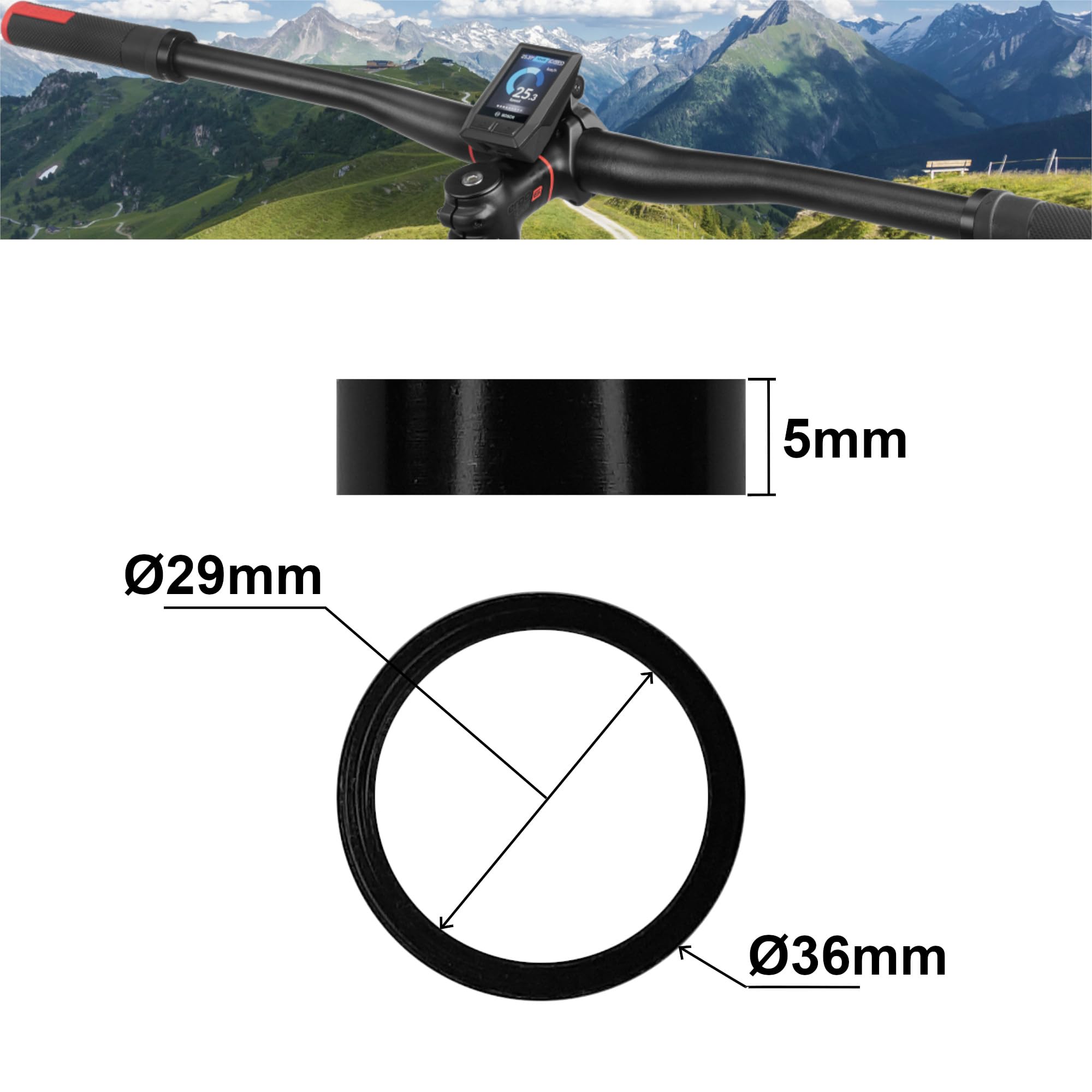 Image secondaire de Entretoise de Potence Direction pour Vélo en Aluminium Noir - Réglage Précis