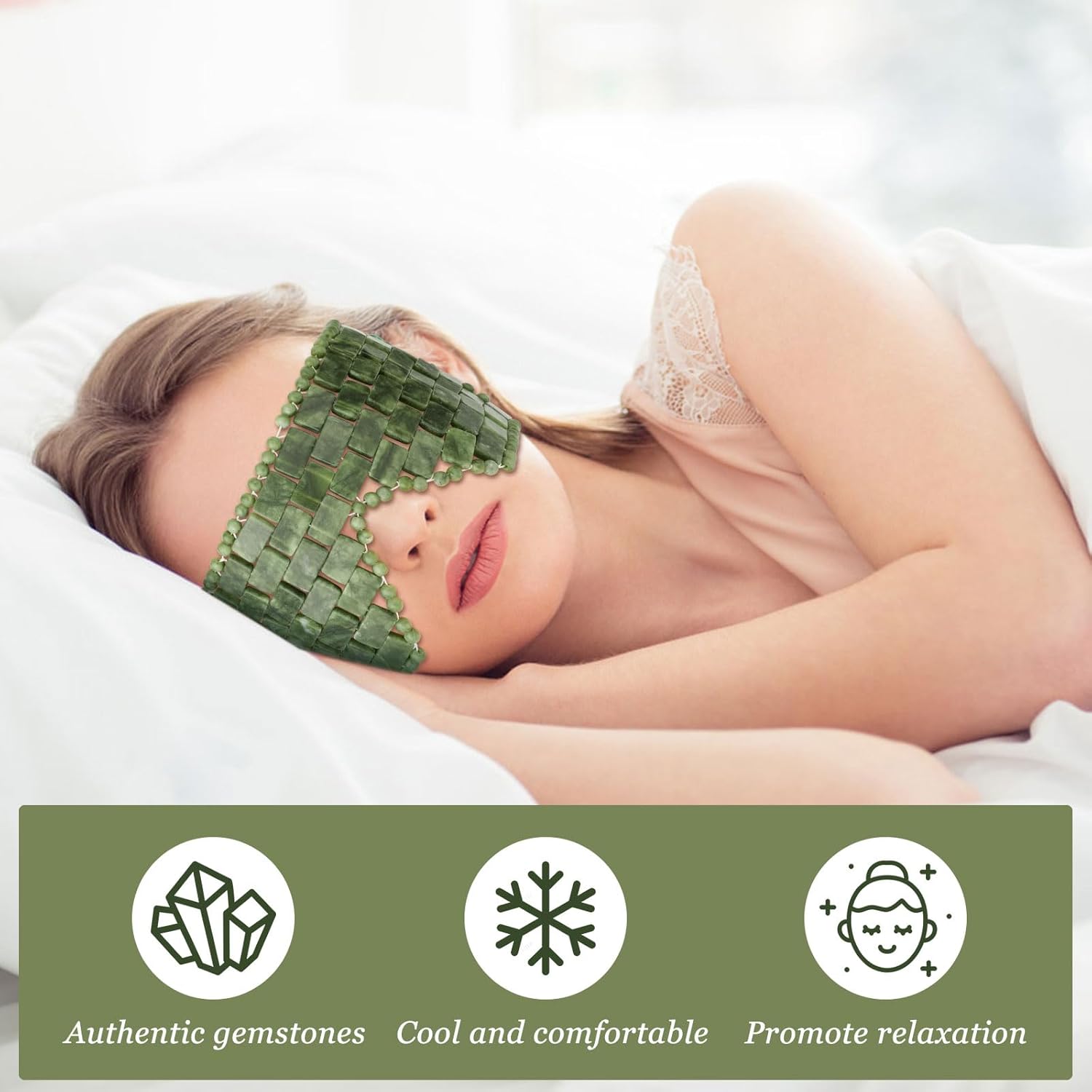 Jade Eye Mask, 2Pcs Large Facial Cooling Mask with 100% Real Jade for Hot & Cold Therapy,Green Facial Eyes Sleeping Mask Relief Eye Cover by LazyGa
